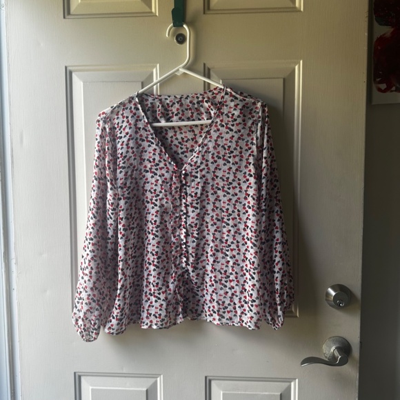 Loft Outlet sheer, with ruffle and V neck with ruffle button down Blouse.. - Picture 13 of 13